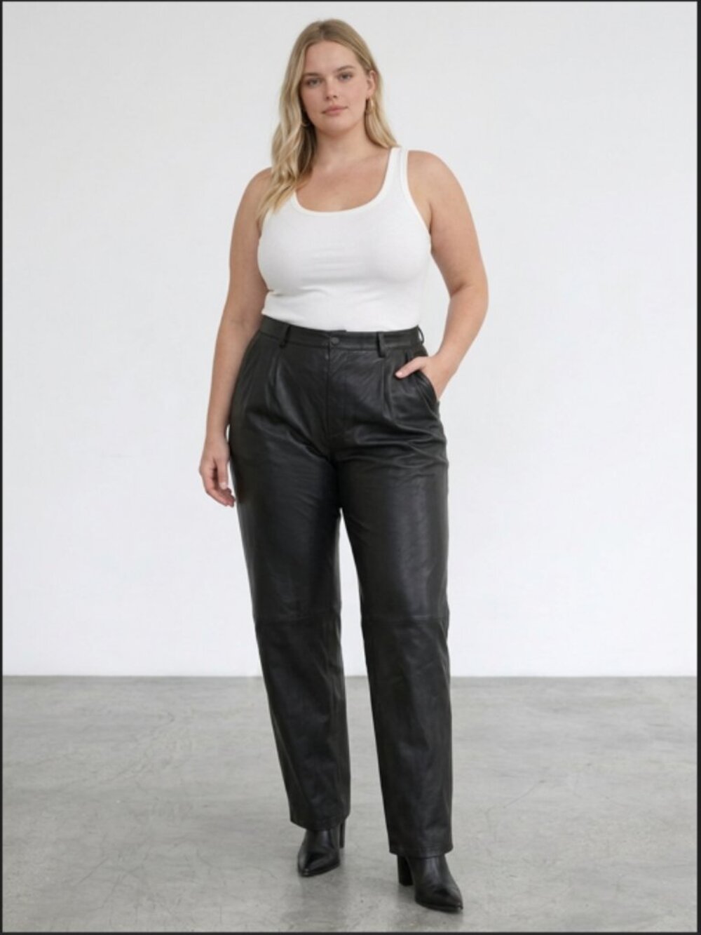 VTG Saxony Black Leather Pants Straight leg 1X  Pleated High Rise Buttery Soft